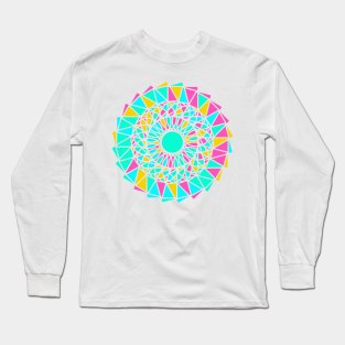 Round ornament with geometric repeated shapes in random bright neon colors Long Sleeve T-Shirt